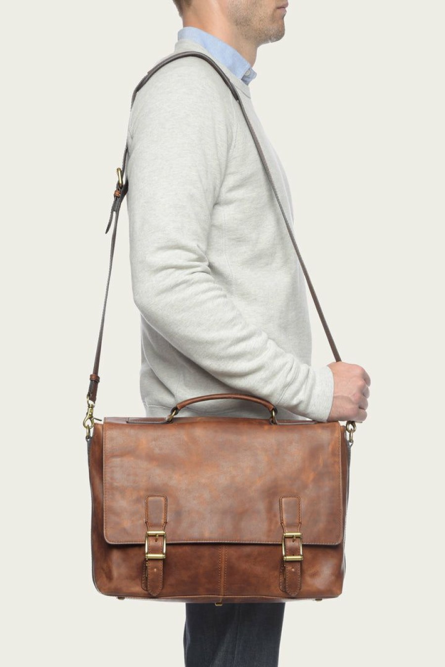 Men The Frye Company | The Frye Company Bags & Accessories Logan Top Handle Cognac