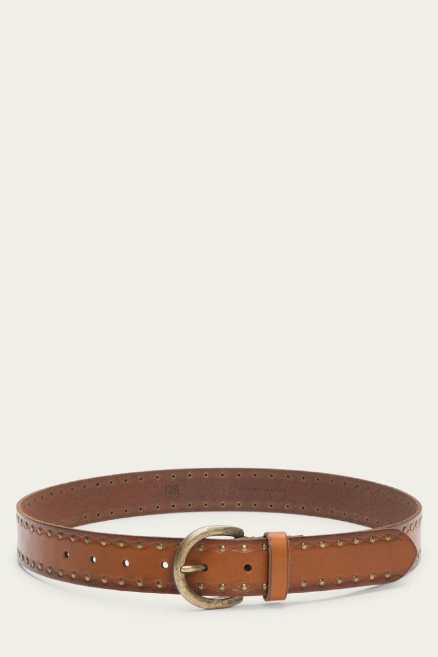 Women The Frye Company | The Frye Company Embossed Edge With Rivets Belt Tan