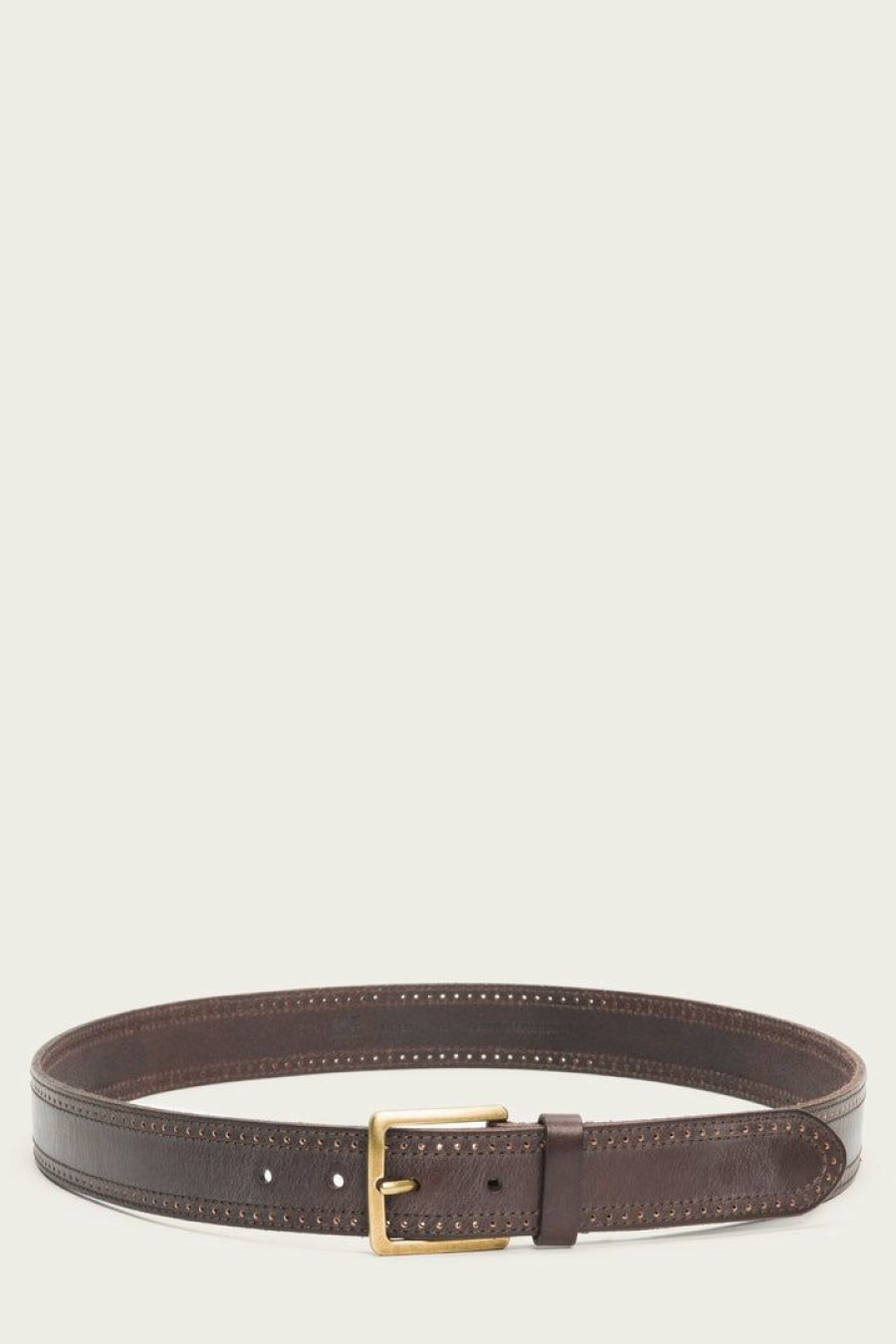 Men The Frye Company | The Frye Company Bags & Accessories Double Edge Stitch Perf Belt Brown