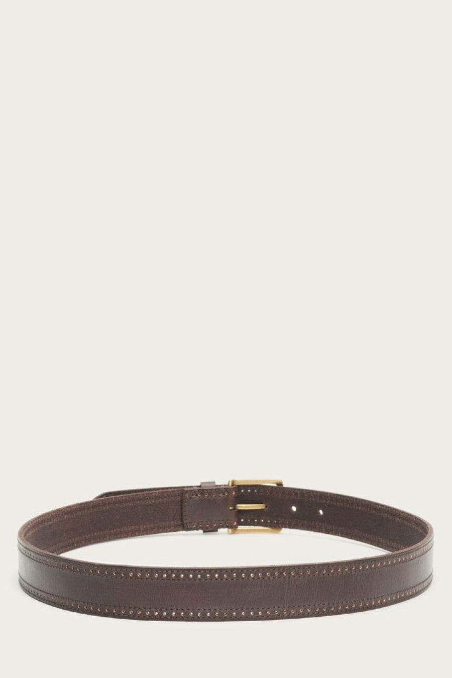 Men The Frye Company | The Frye Company Bags & Accessories Double Edge Stitch Perf Belt Brown