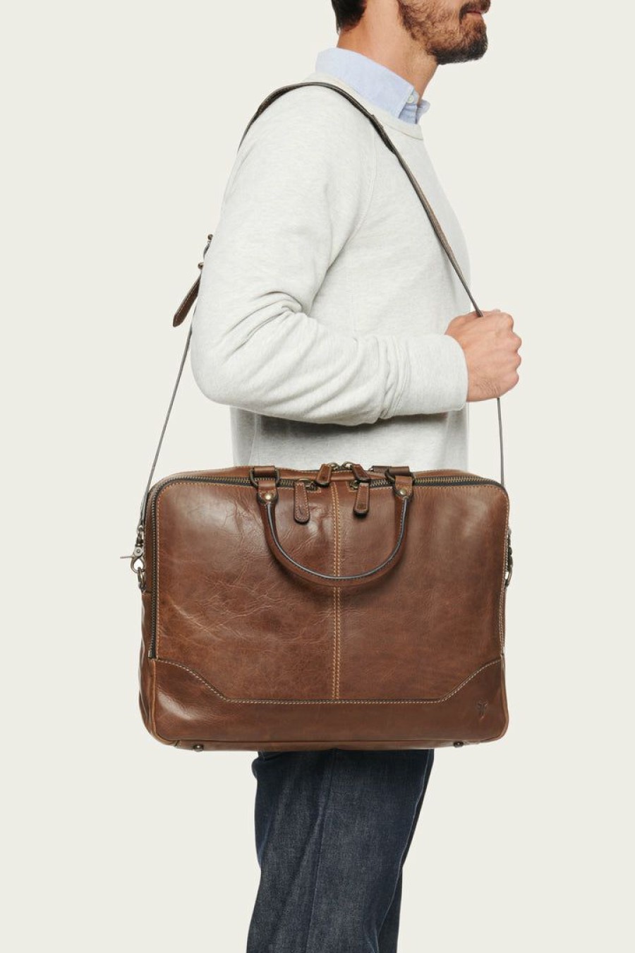 Men The Frye Company | The Frye Company Logan Work Bag Dark Brown