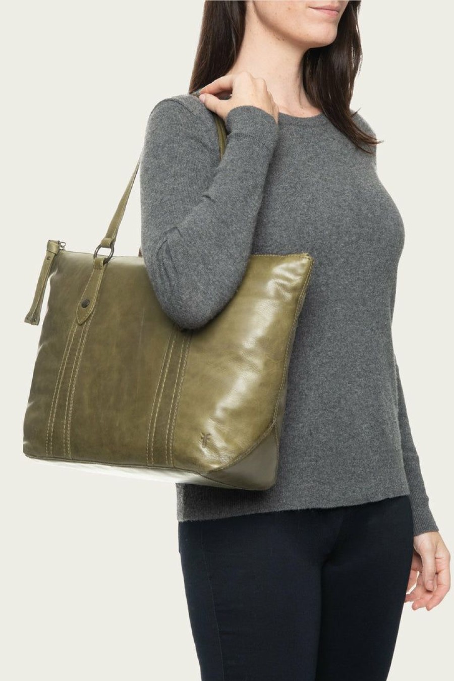 Women The Frye Company | The Frye Company Melissa Zip Shopper Bags & Accessories Khaki