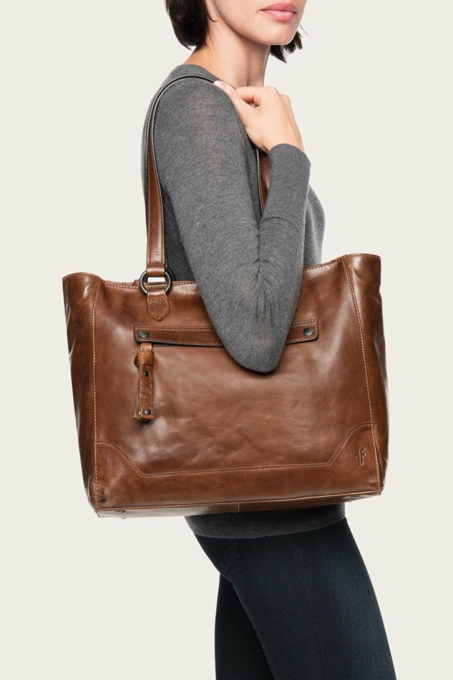 Women The Frye Company | The Frye Company Melissa Zip Tote Bags & Accessories Cognac