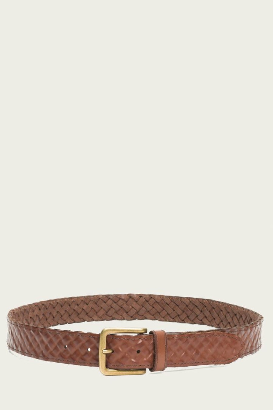 Men The Frye Company | The Frye Company Leather Covered Woven Belt Tan