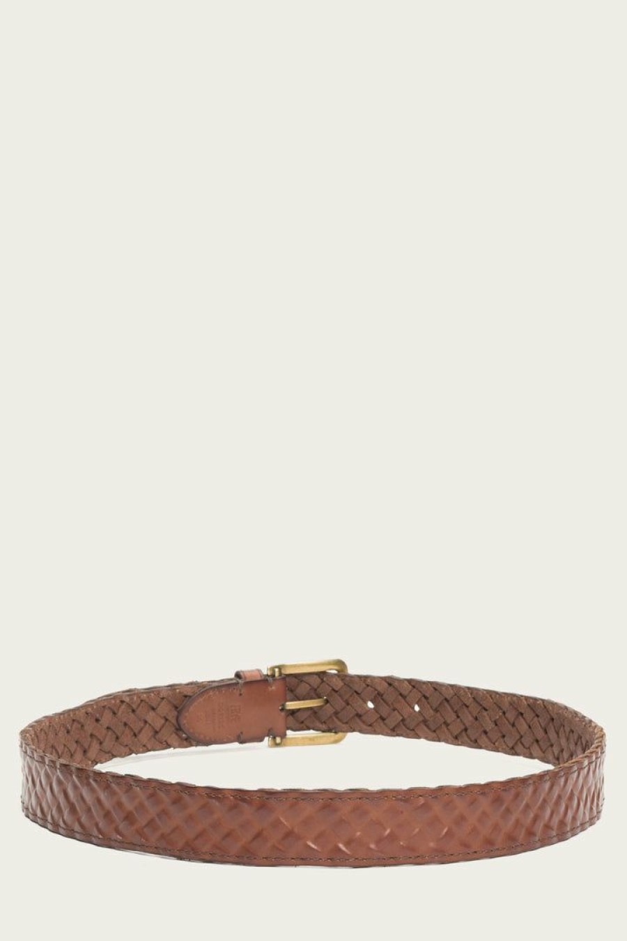 Men The Frye Company | The Frye Company Leather Covered Woven Belt Tan