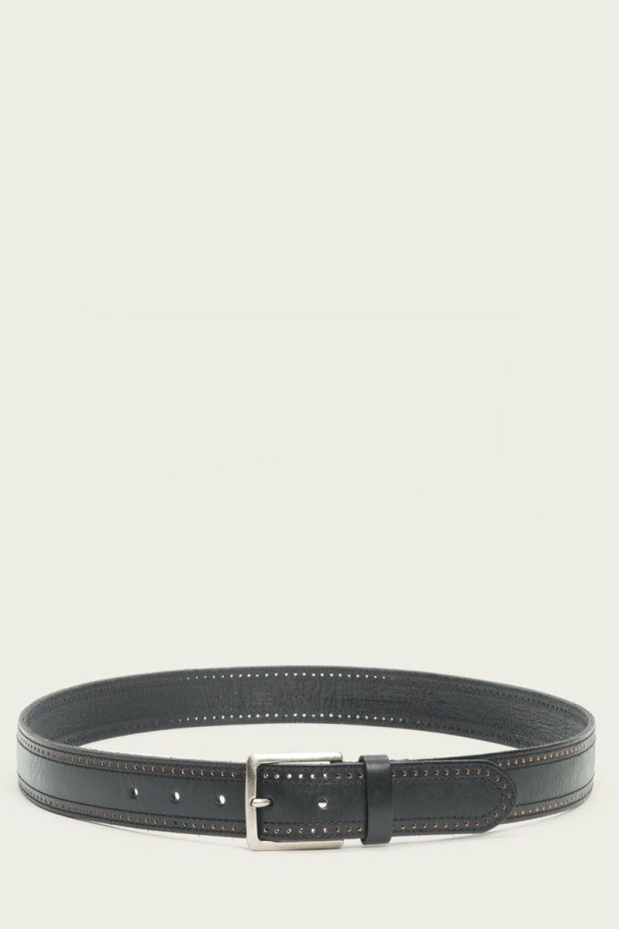 Men The Frye Company | The Frye Company Double Edge Stitch Perf Belt Black