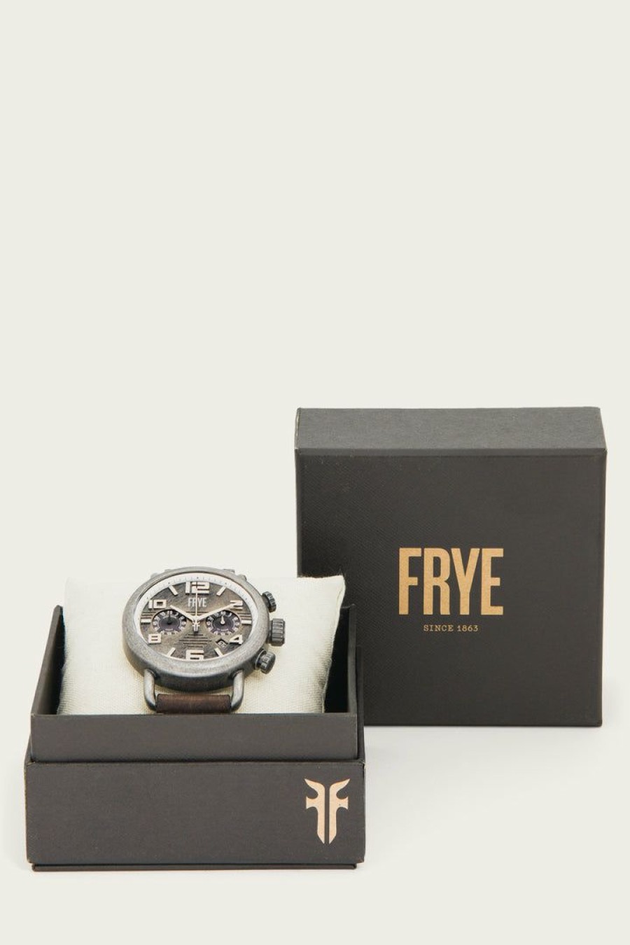 Men The Frye Company | The Frye Company Officer Leather Strap Watch Black