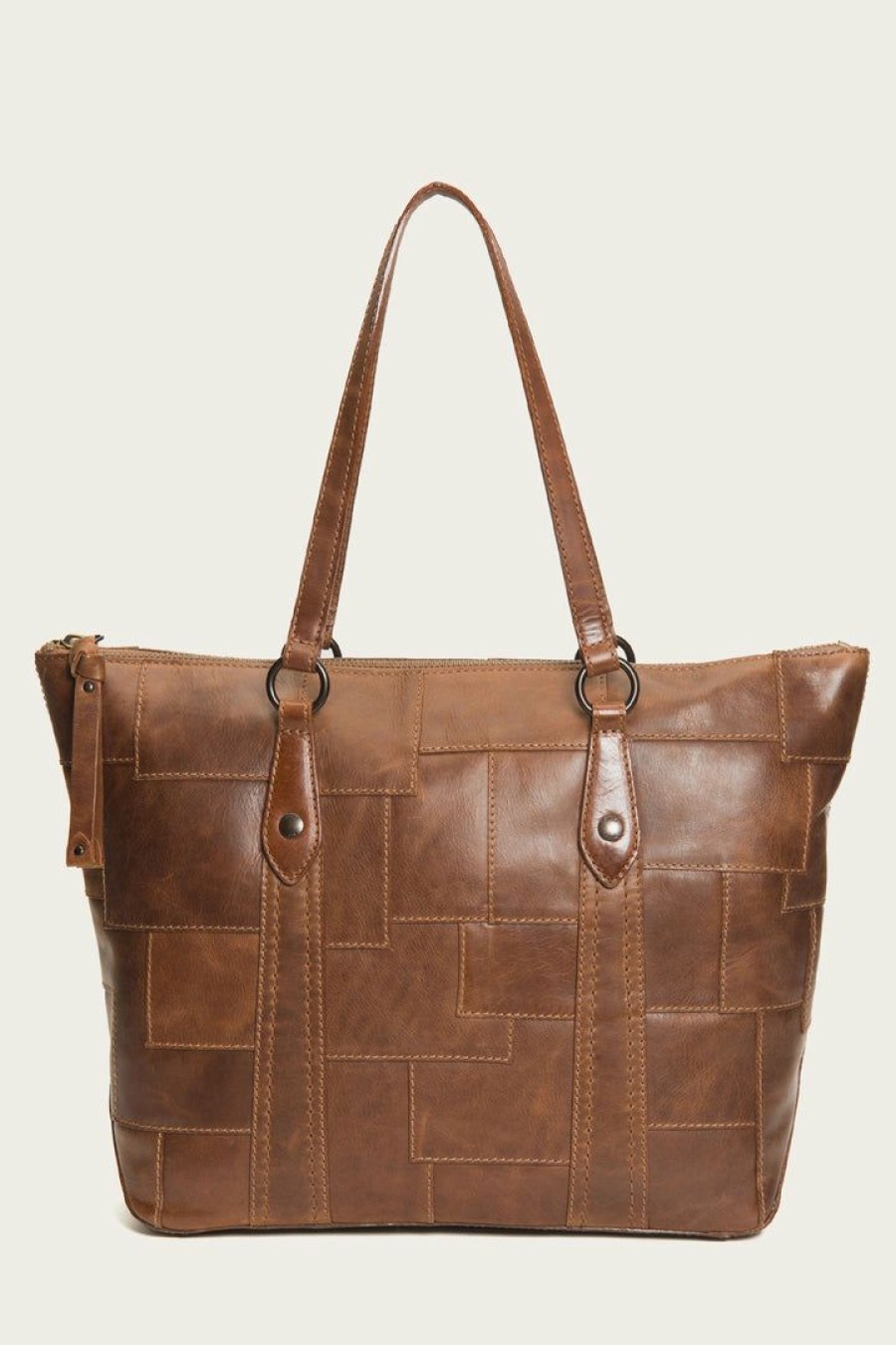 Women The Frye Company | The Frye Company Bags & Accessories Melissa Patchwork Zip Shopper Cognac