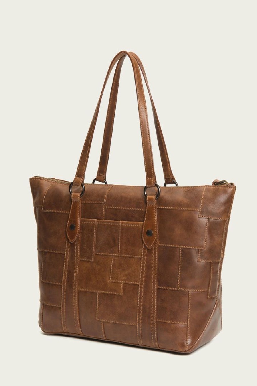 Women The Frye Company | The Frye Company Bags & Accessories Melissa Patchwork Zip Shopper Cognac